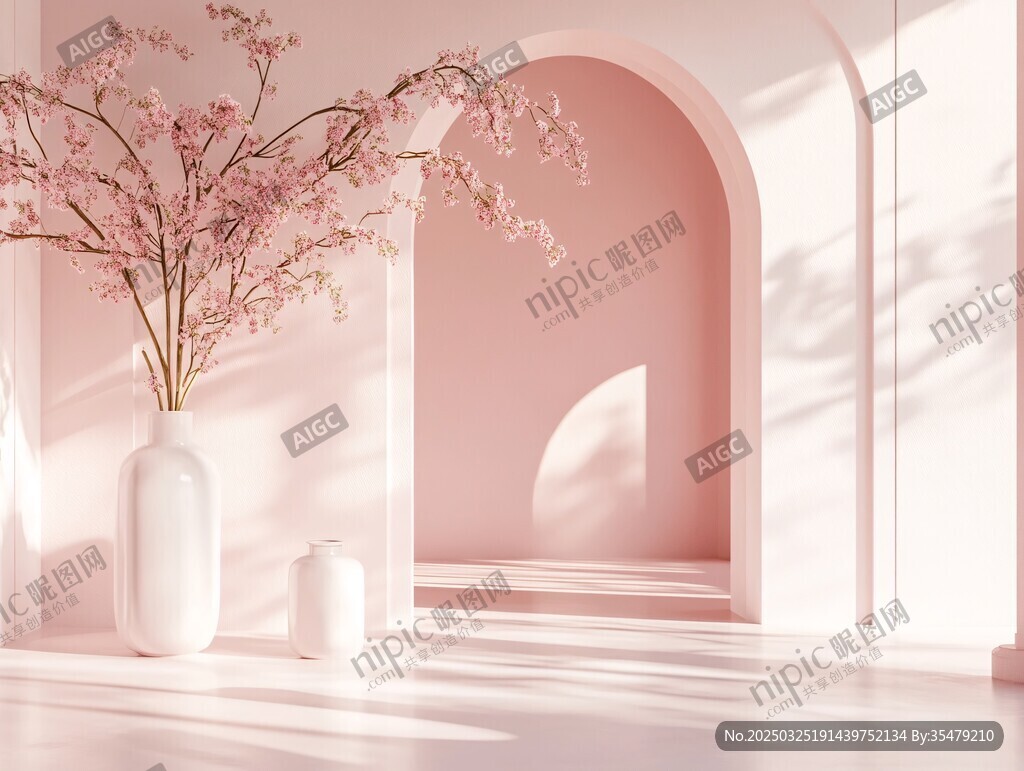 粉色拱門旁的春日花瓶景致
