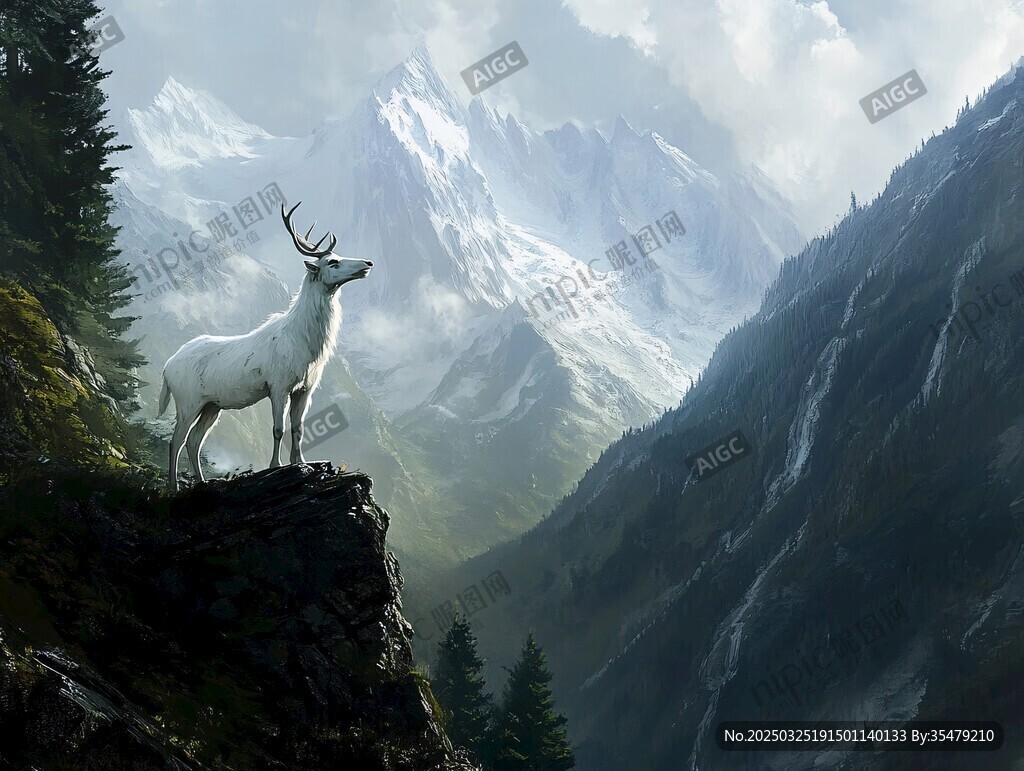 山巔白鹿 自然奇幻之景