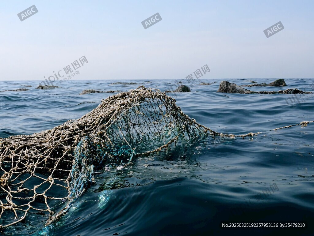 海上漂浮的破舊漁網(wǎng)