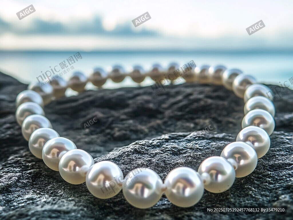 海邊巖石上的珍珠手鏈