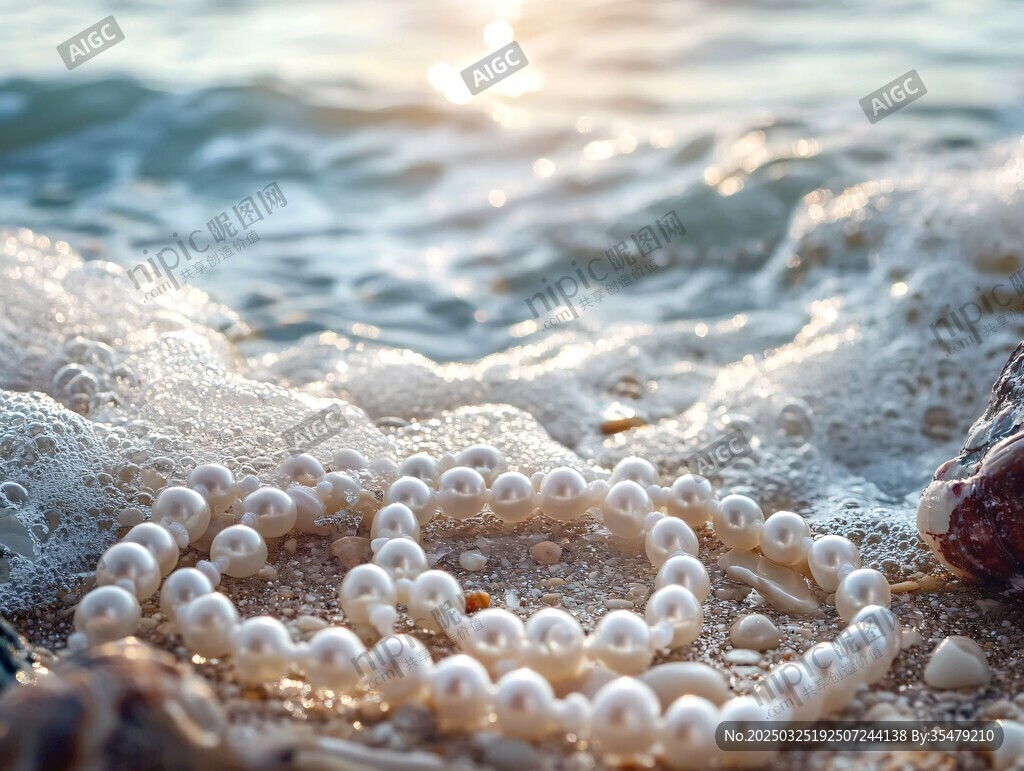 海灘上的珍珠與海浪美景