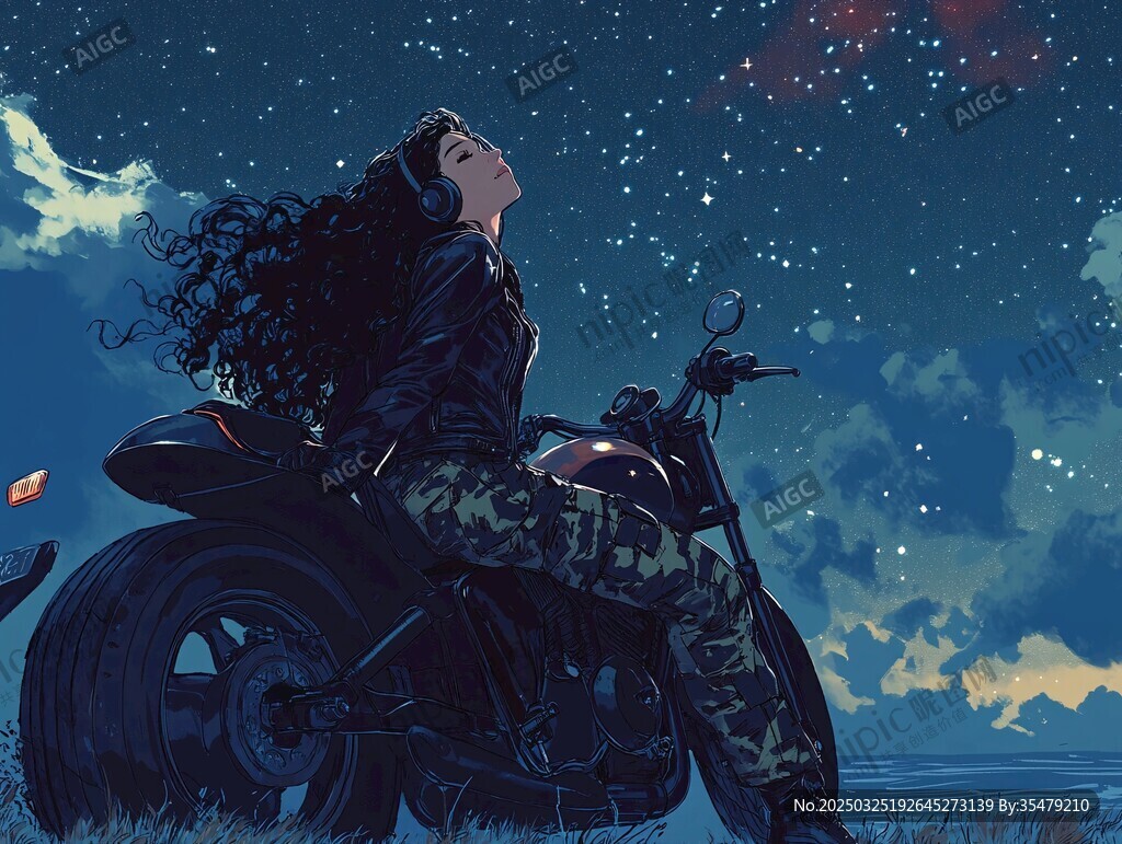 夜騎少女仰望璀璨星空