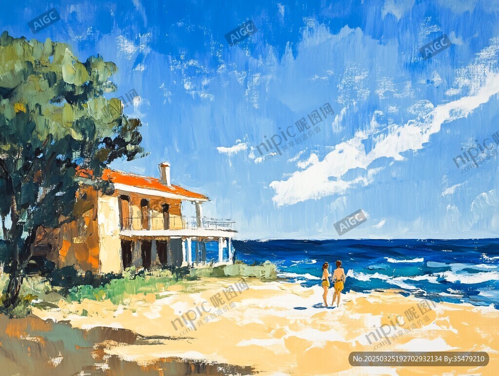海濱小屋前的浪漫景致