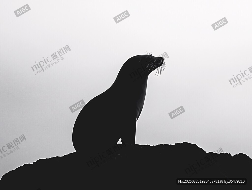 海獅剪影 孤坐于巖石之上
