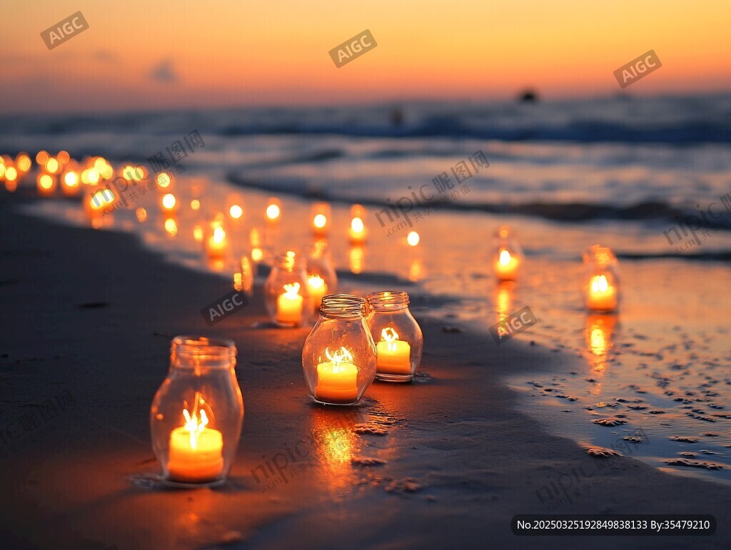 海邊燭光 浪漫黃昏的溫馨景致