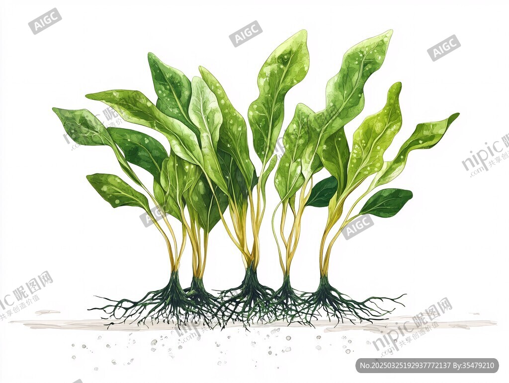 翠綠菠菜植株根系清晰圖