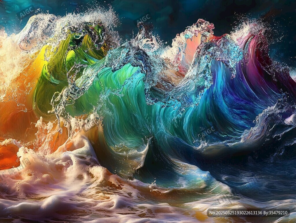 夢幻多彩海浪藝術畫面