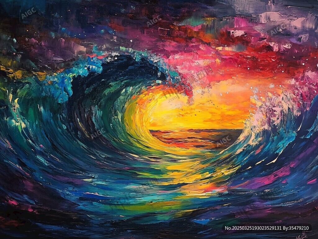 夢幻海浪中的絢爛日落