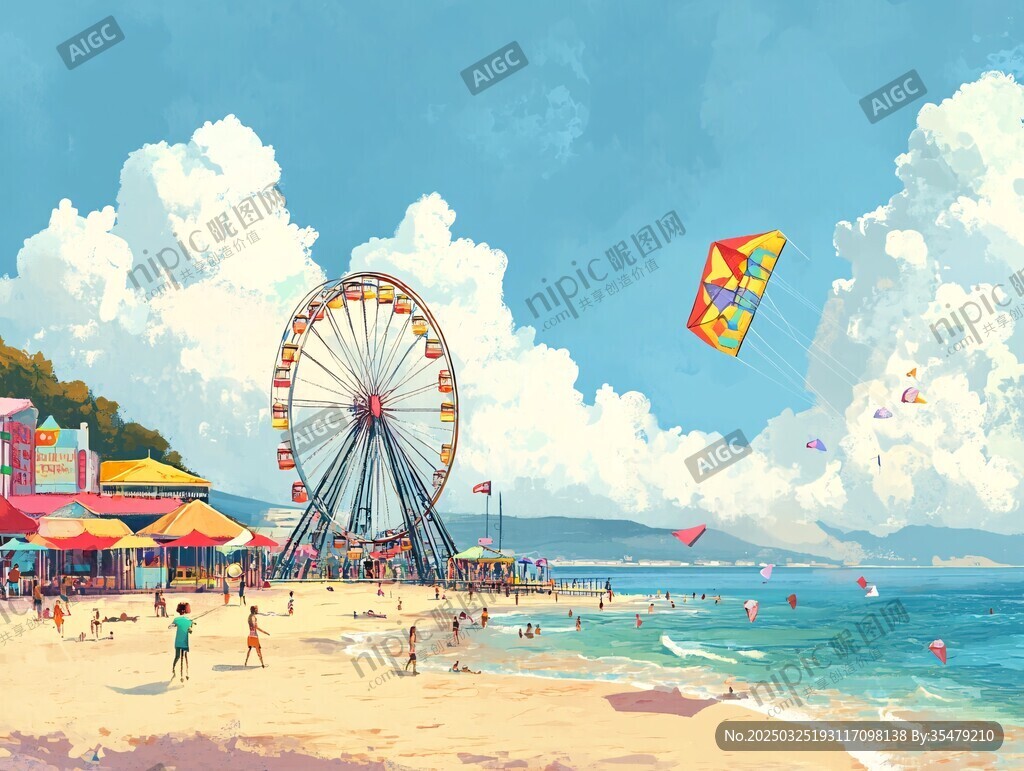 海灘樂園 摩天輪與風(fēng)箏共舞