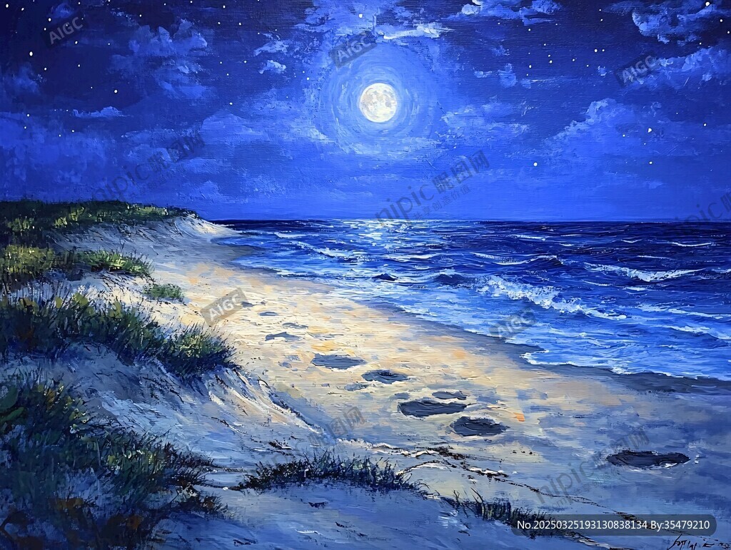 月夜下的靜謐海灘美景