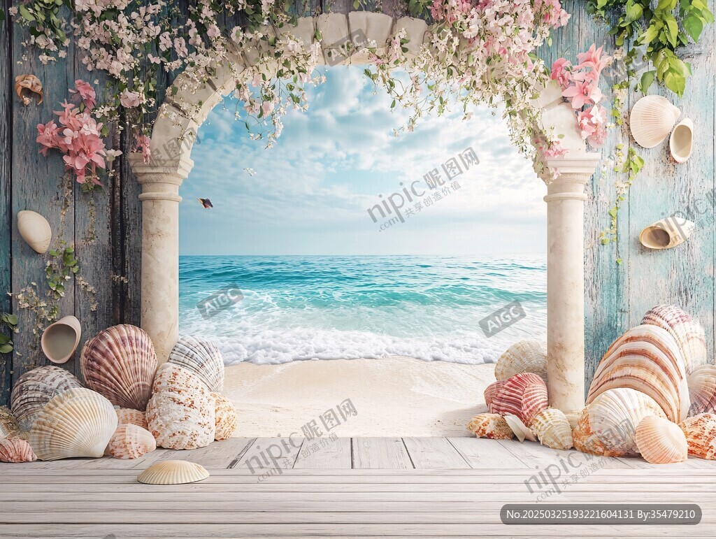 浪漫海邊拱門貝殼裝飾景