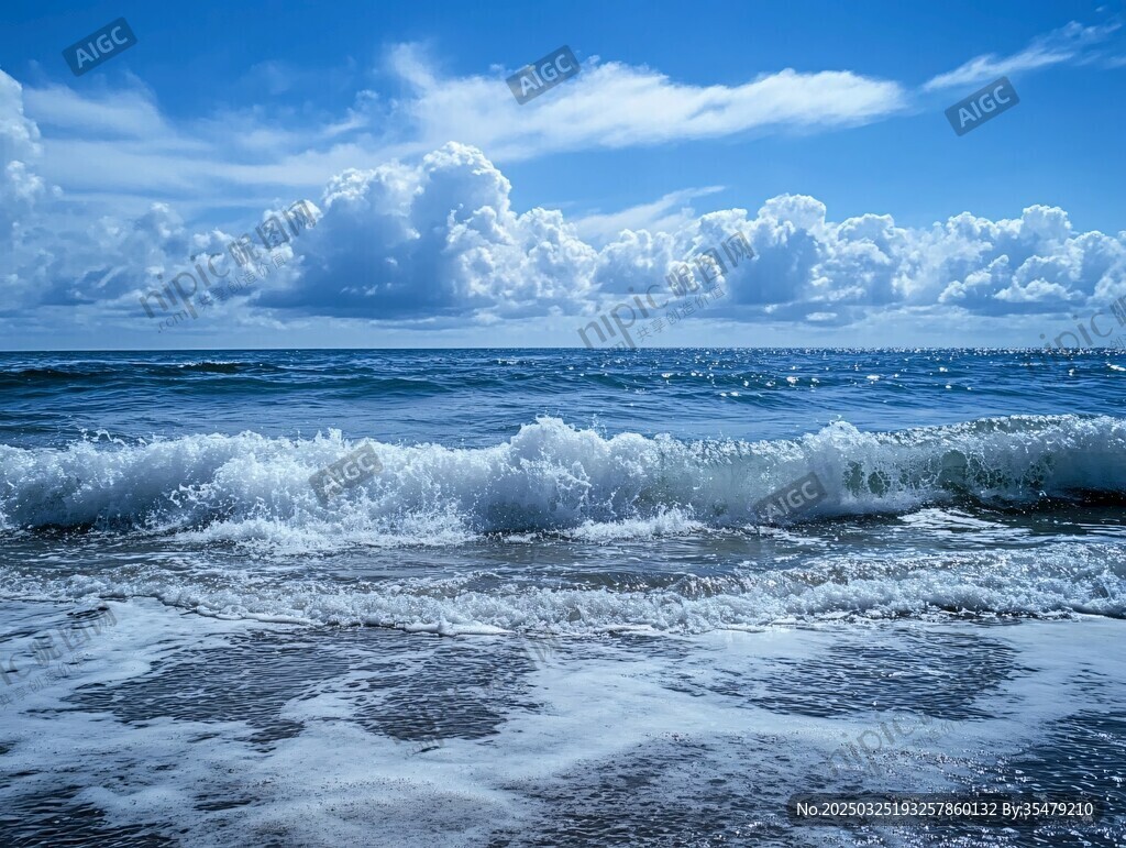 海浪翻涌的蔚藍(lán)海岸風(fēng)光