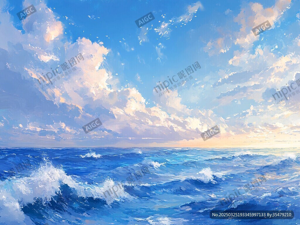 夢幻藍(lán)白海洋天空美景