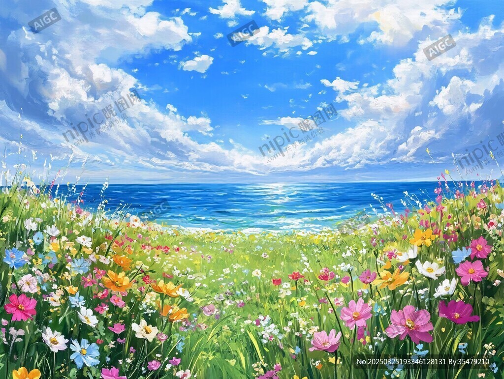 海邊花海美景夢幻如畫