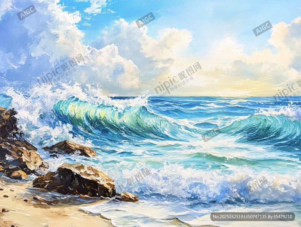 海浪拍岸的美麗海濱風(fēng)光