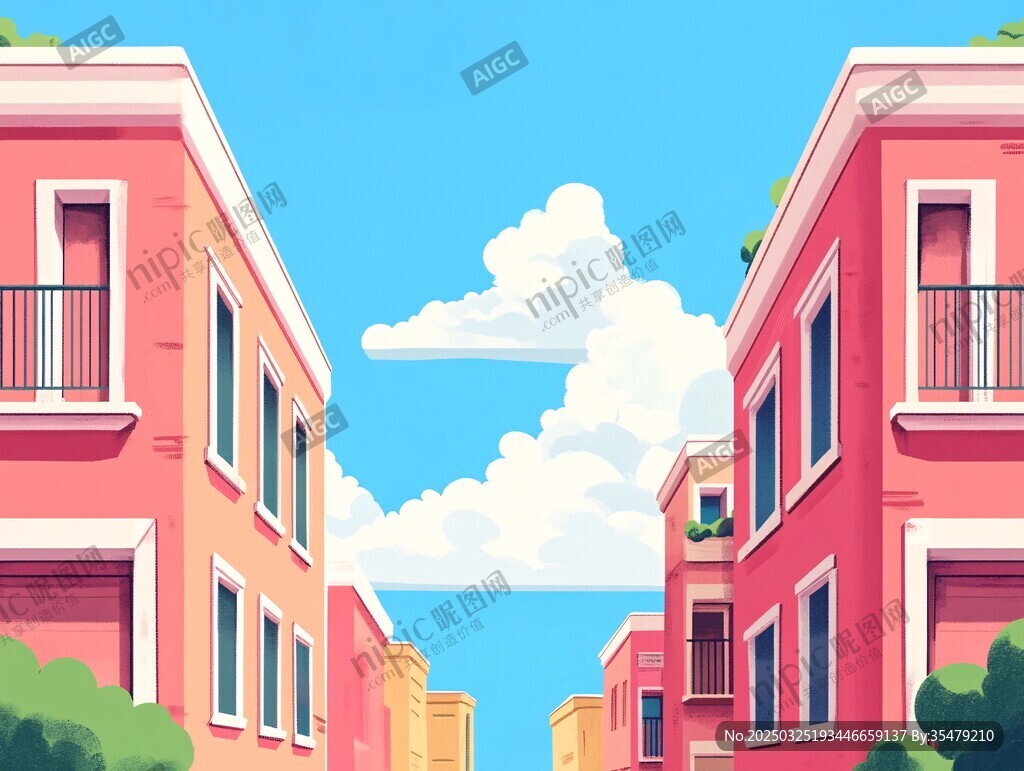 粉色街道的清新夏日風(fēng)景