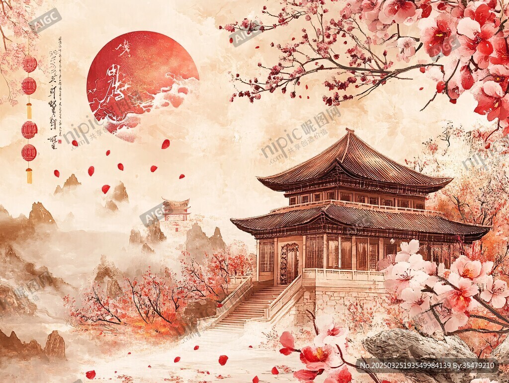 古風月夜下的中式浪漫景致