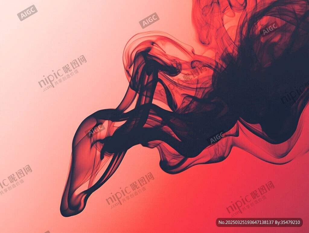 紅色背景中舞動的黑色墨韻