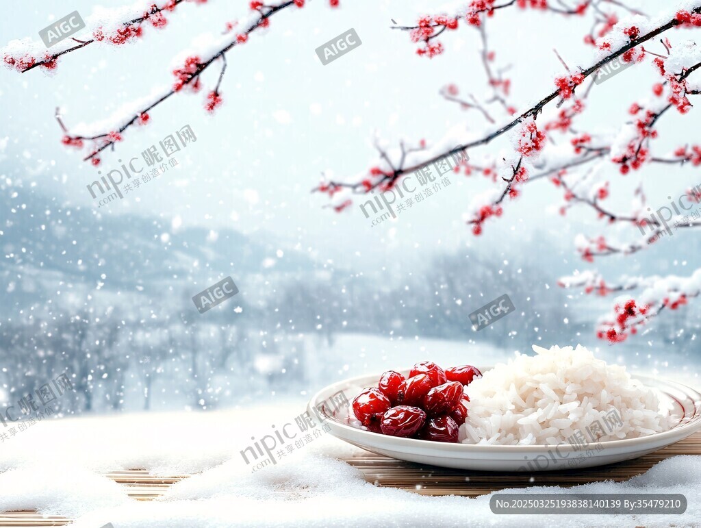 雪中日式美食與紅梅景致