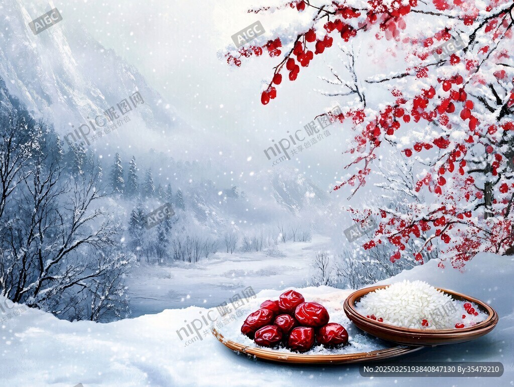雪境中的紅果與白米