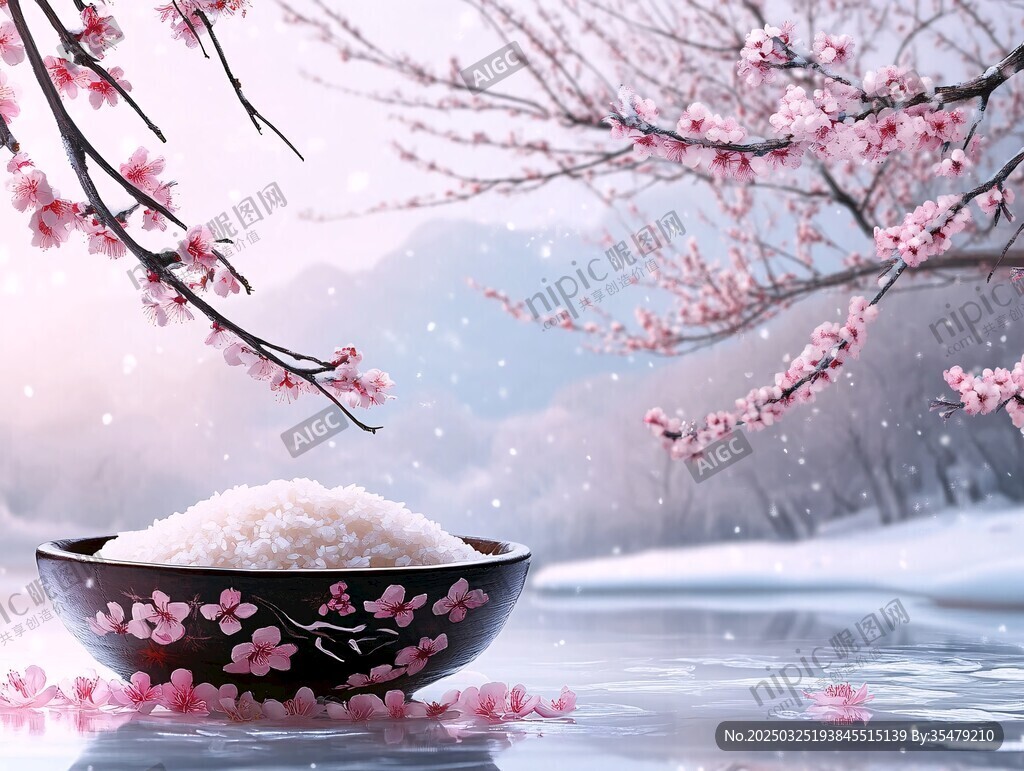 雪落桃枝下的一碗香米