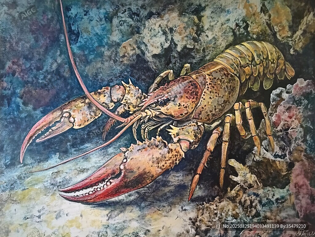 海底大龍蝦特寫藝術畫作
