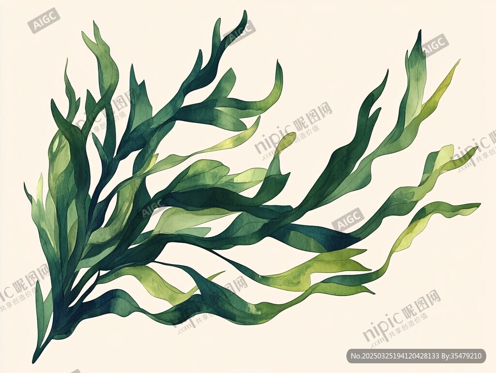 水彩繪海藻植物插畫