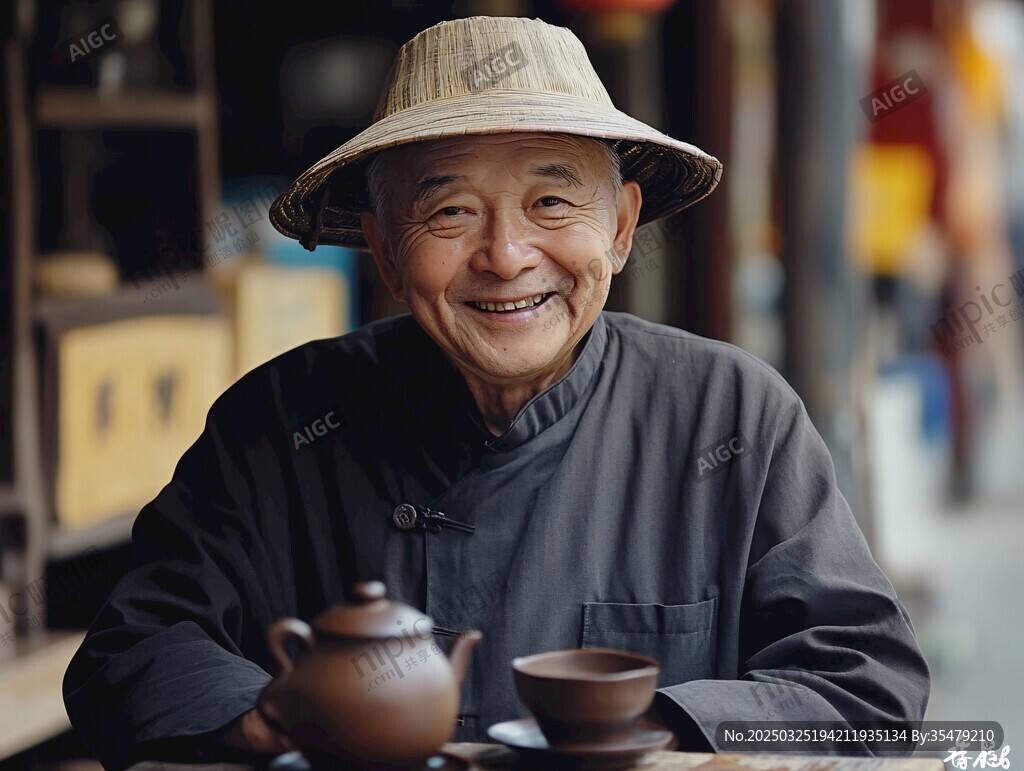 古巷老人愜意品茶時光