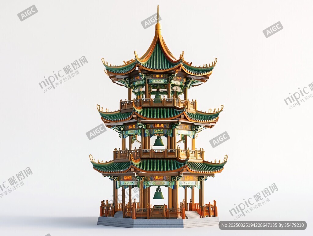 中式多層寶塔建筑模型