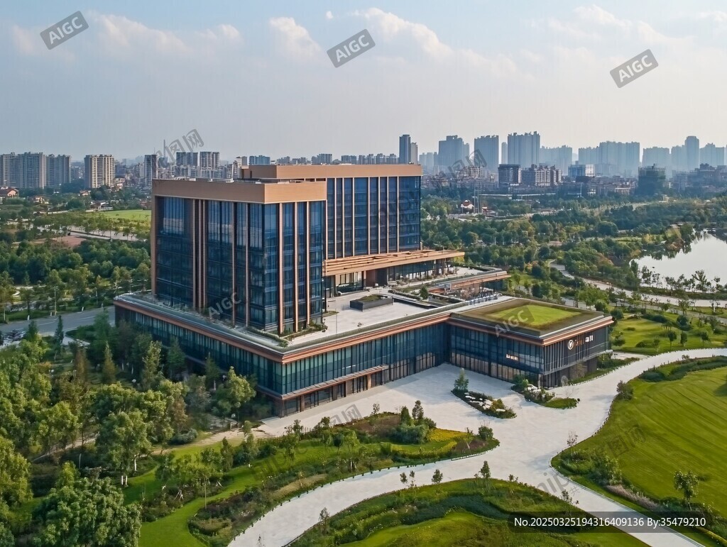 現代辦公大樓的園林景觀