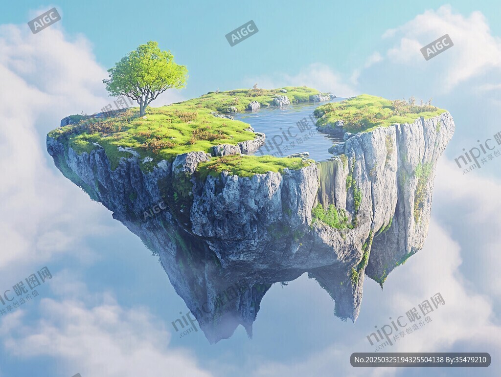 懸浮綠島云端奇幻景象