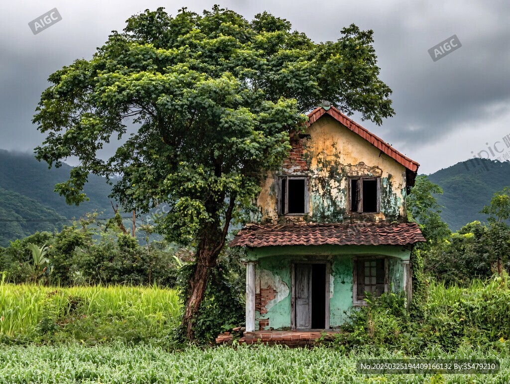 荒野中孤獨的破舊小屋