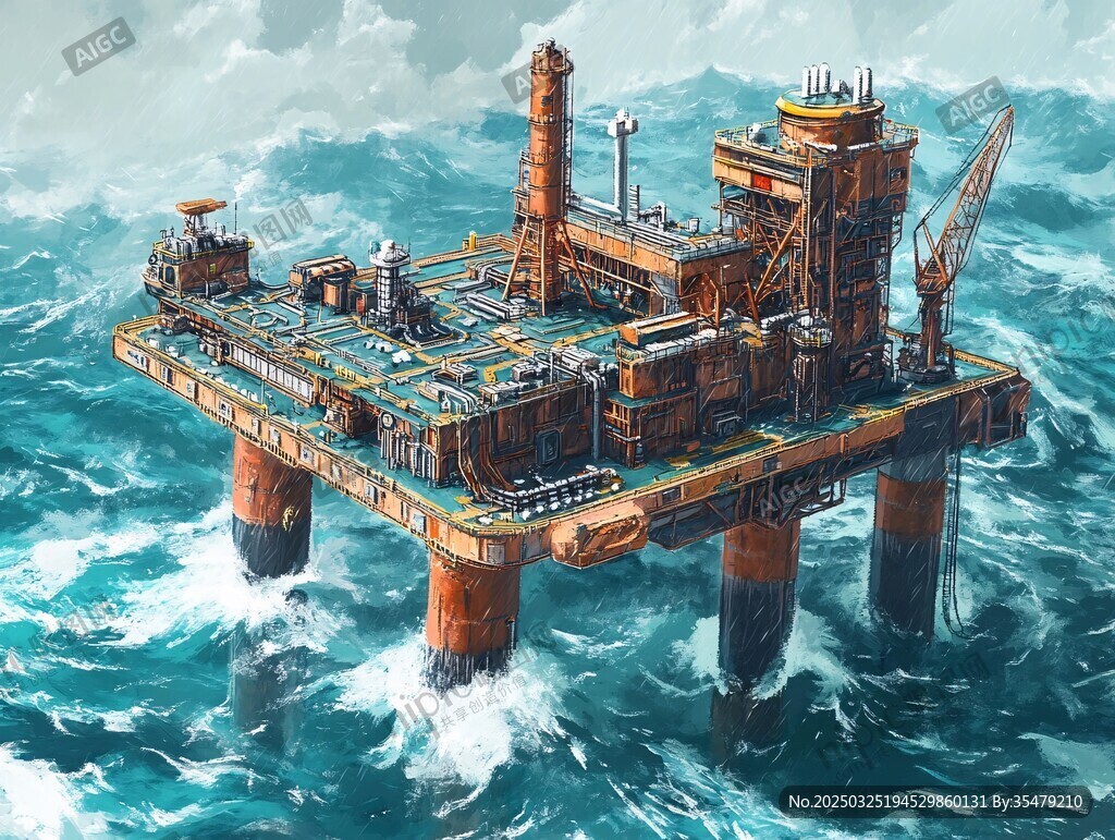 海上石油鉆井平臺(tái)景象