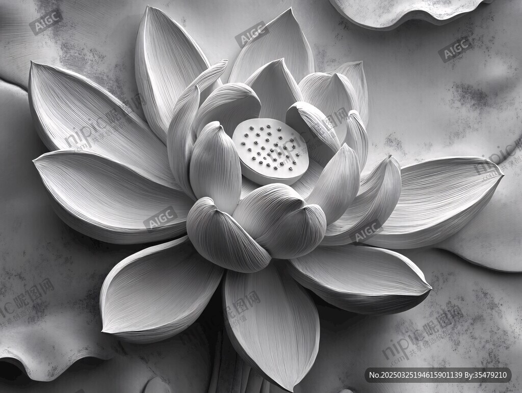 黑白浮雕蓮花藝術(shù)圖景