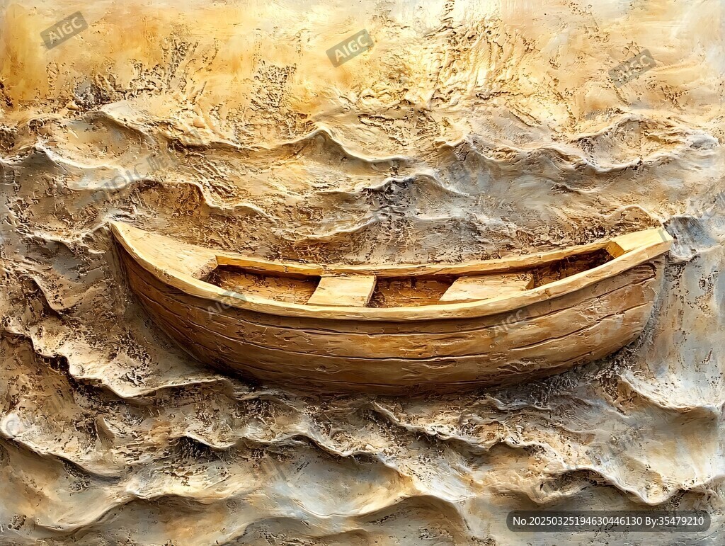 木舟浮于波濤浮雕藝術(shù)