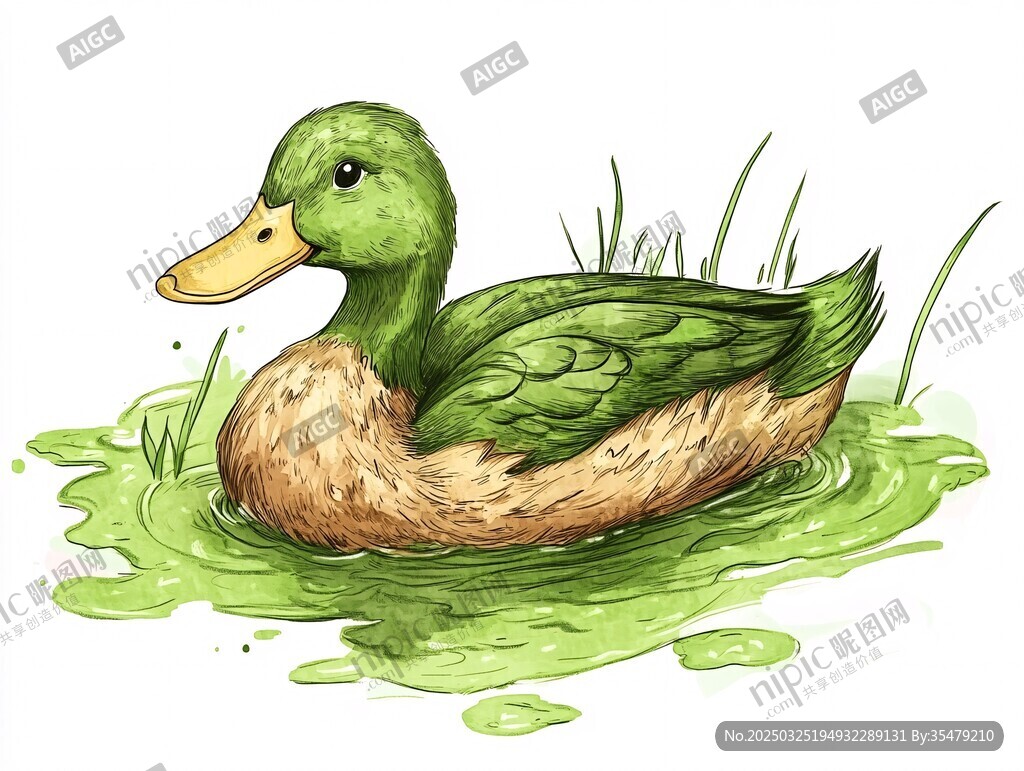 綠頭鴨悠游于綠水之中