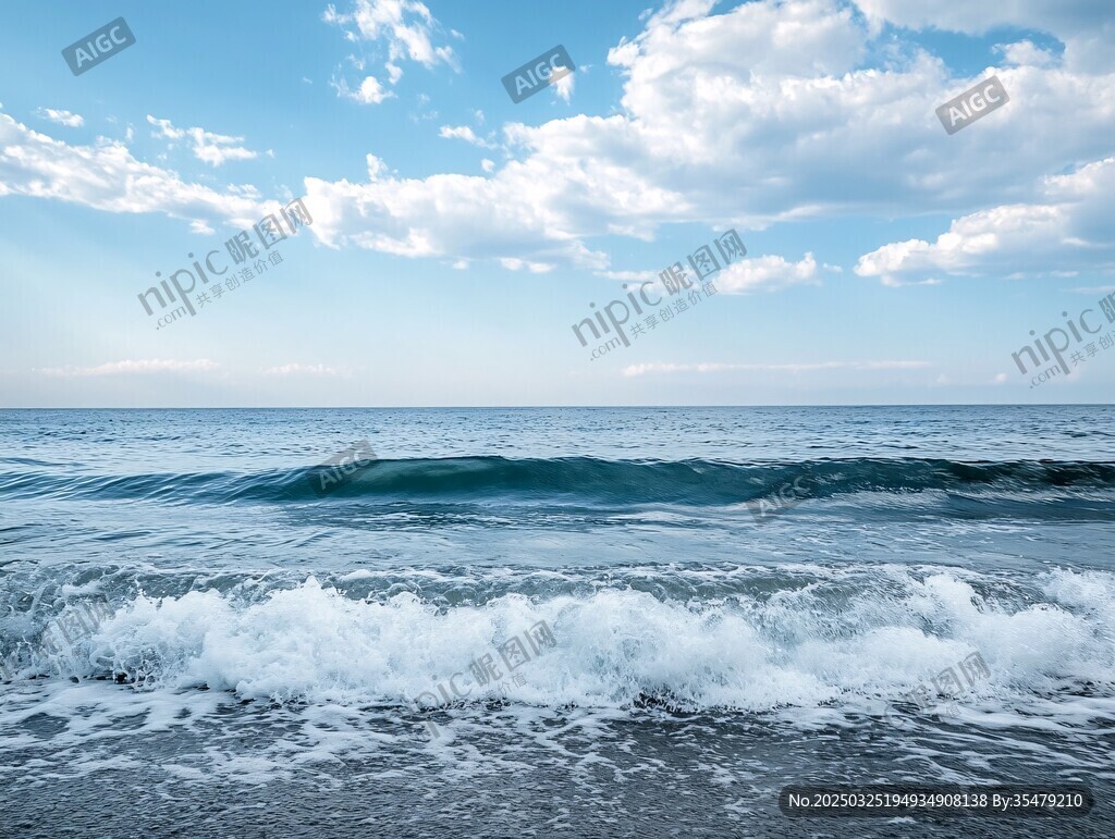 碧海藍天 海浪輕拍海岸