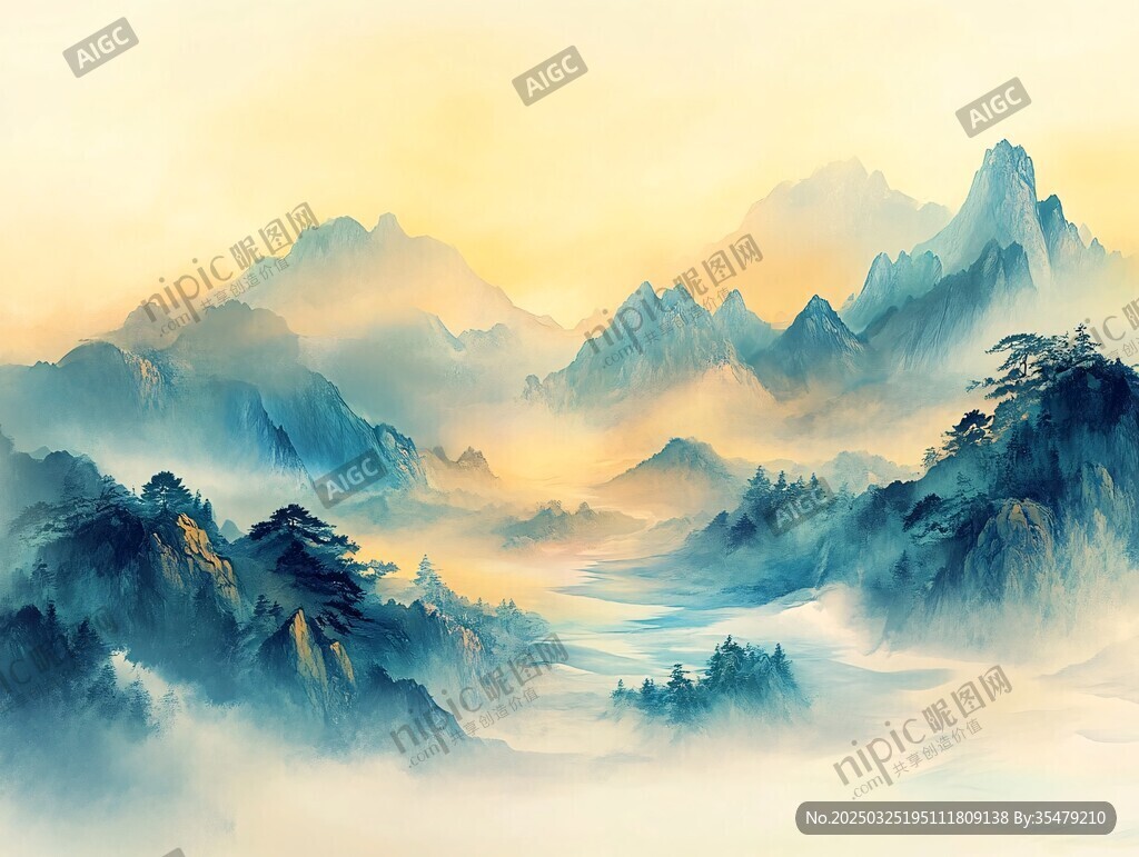 水墨山水間 云霧繞山巒