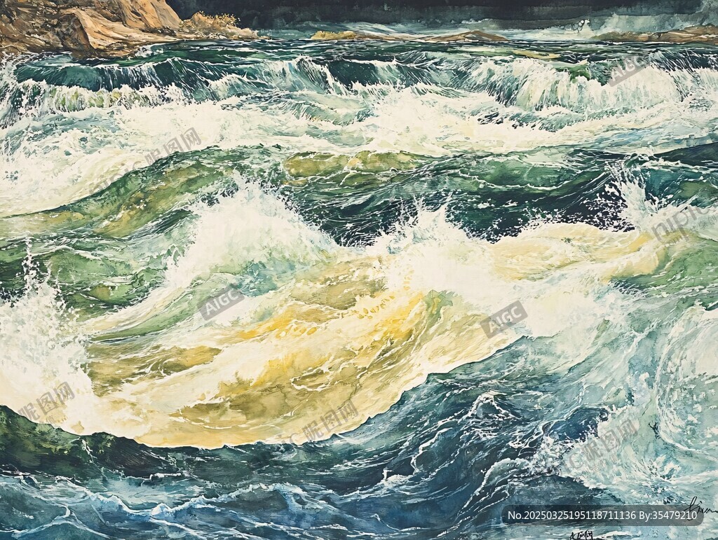洶涌澎湃的河流波浪畫面