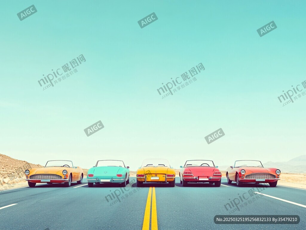 公路上色彩繽紛的復(fù)古跑車