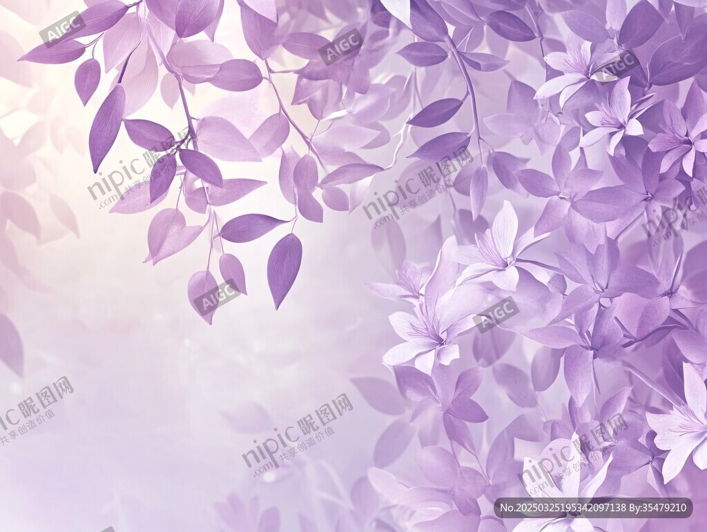 夢(mèng)幻紫色花卉枝葉背景圖