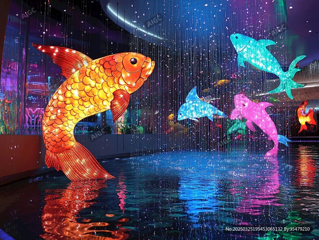 夢幻魚形燈光水景藝術