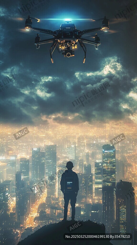城市上空的無人機操控者
