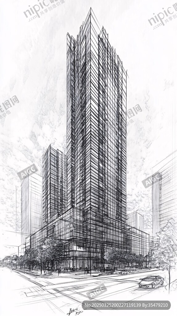 現代高樓建筑手繪圖景
