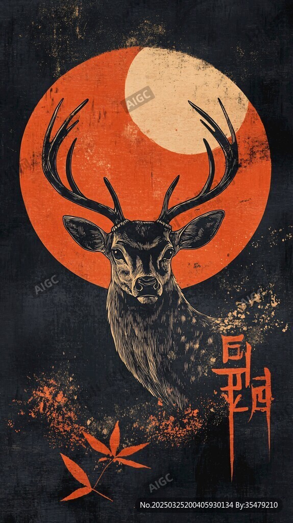 月夜鹿影 中式神秘意象