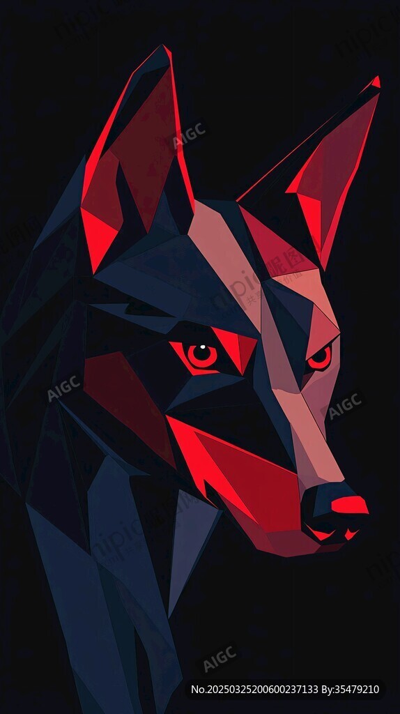 幾何風格紅黑犬頭特寫
