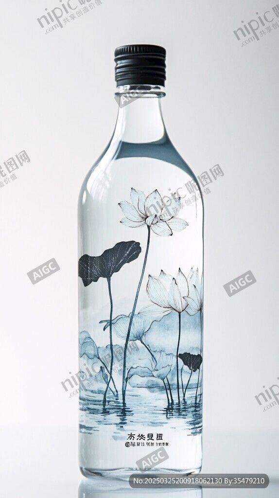 水墨荷花風(fēng)透明酒瓶設(shè)計(jì)