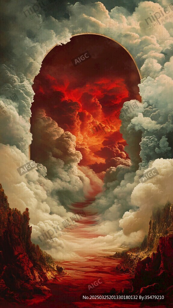 夢幻云海中的奇幻紅色空間