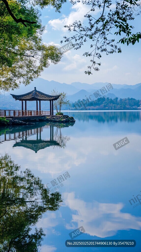 湖畔涼亭 山水相映成趣
