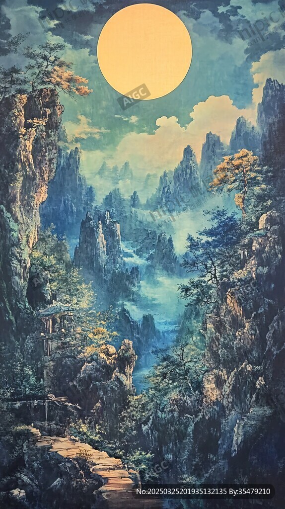 夢幻山間月色圖
